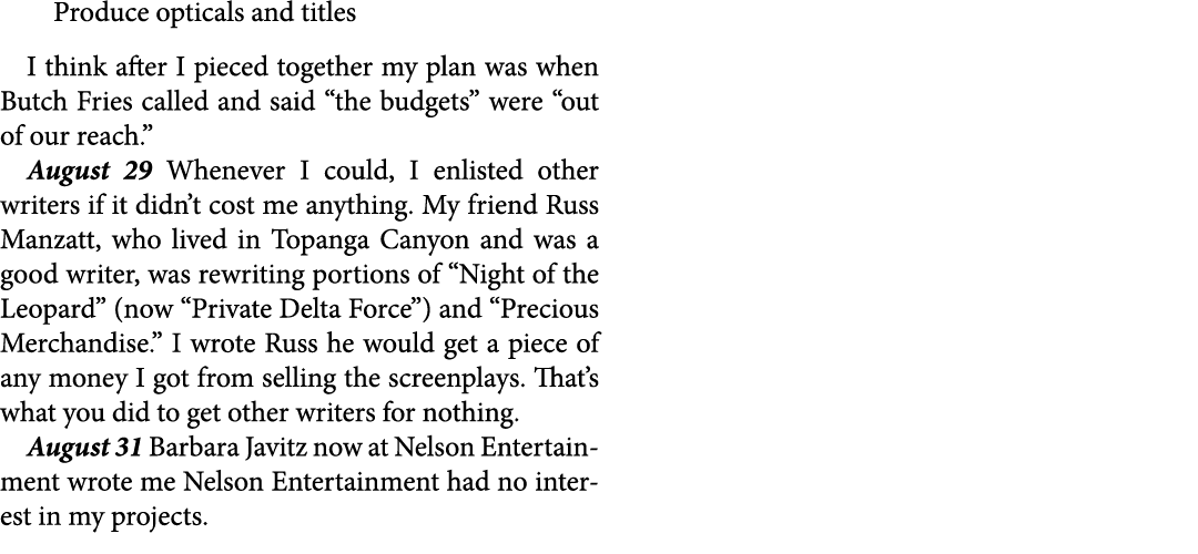 Produce opticals and titles I think after I pieced together my plan was when Butch Fries called and said “the budgets...