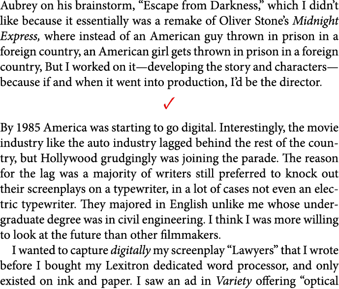 Aubrey on his brainstorm, “Escape from Darkness,” which I didn’t like because it essentially was a remake of ﻿Oliver ...