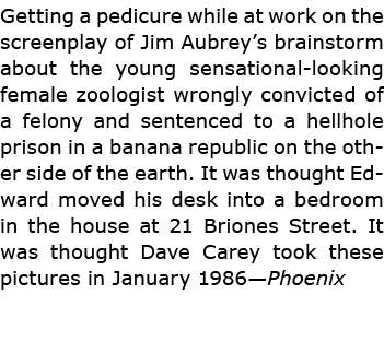 Getting a pedicure while at work on the screenplay of ﻿Jim Aubrey’s brainstorm about the young sensational looking fe...