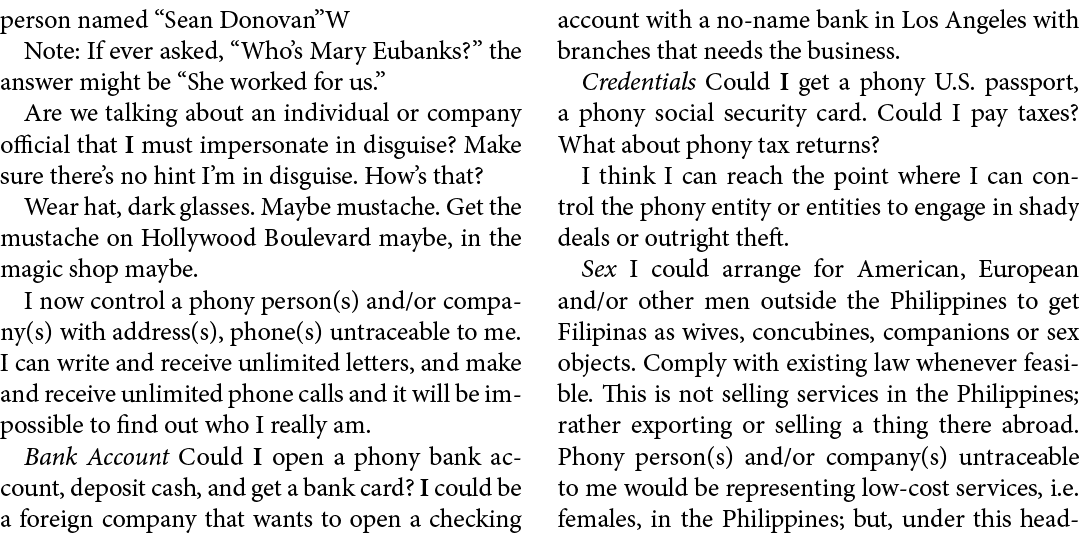 person named “Sean Donovan”W Note: If ever asked, “Who’s Mary Eubanks?” the answer might be “She worked for us.” Are ...