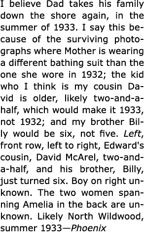 I believe Dad takes his family down the shore again, in the summer of 1933. I say this because of the surviving photo...