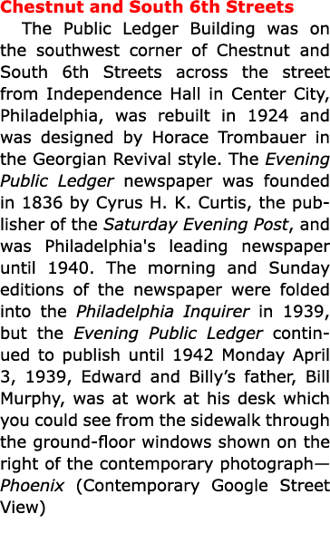 Chestnut and South 6th Streets The ﻿﻿Public Ledger Building was on the southwest corner of Chestnut and South 6th Str...