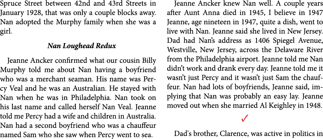 Spruce Street between 42nd and 43rd Streets in January 1928, that was only a couple blocks away. Nan adopted the Mur...