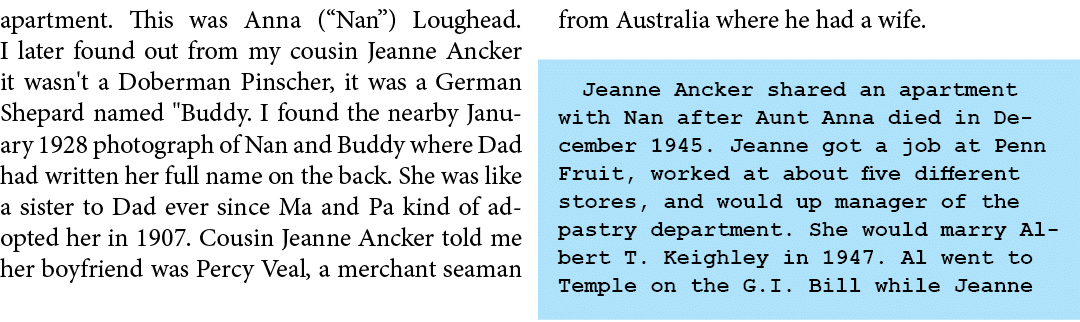 apartment. This was Anna (“Nan”) Loughead. I later found out from my cousin ﻿Jeanne Ancker it wasn't a ﻿Doberman Pins...