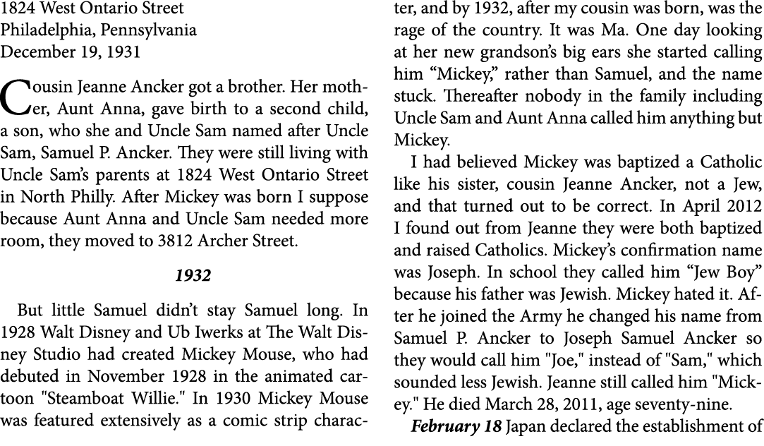 1824 ﻿West Ontario Street Philadelphia, Pennsylvania December 19, 1931 Cousin ﻿Jeanne Ancker got a brother. Her mothe...