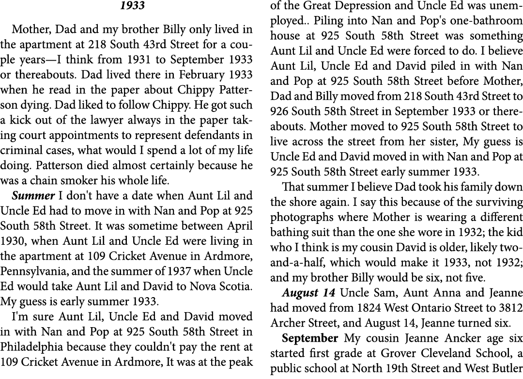 1933 Mother, Dad and my brother Billy only lived in the apartment at ﻿218 South 43rd Street for a couple years—I thin...