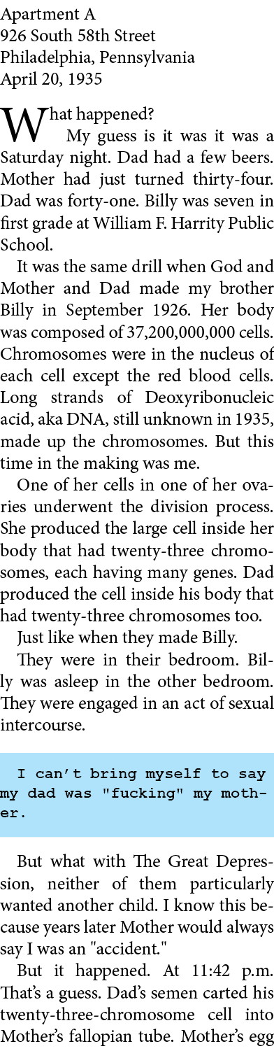 Apartment A 926 South 58th Street Philadelphia, Pennsylvania April 20, 1935 What happened? My guess is it was it was ...