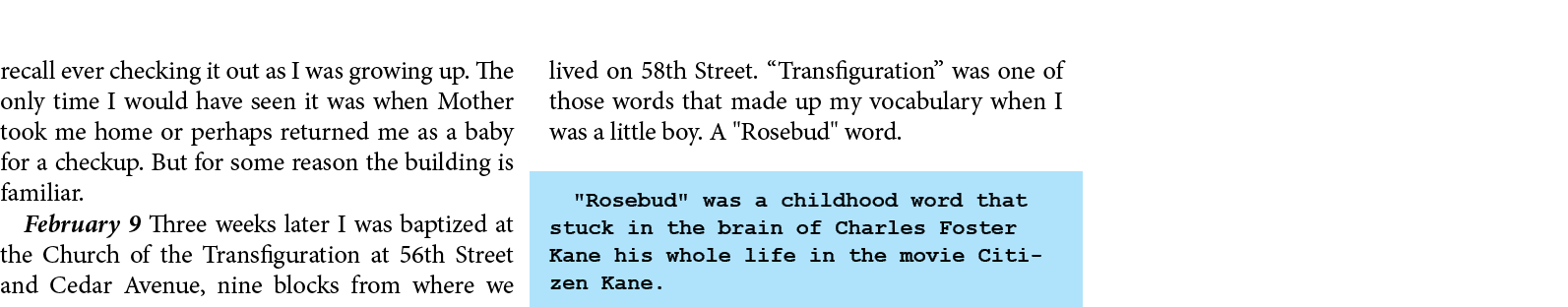recall ever checking it out as I was growing up. The only time I would have seen it was when Mother took me home or p...