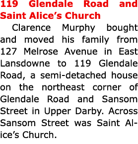 119 ﻿﻿Glendale Road and ﻿Saint Alice’s Church Clarence Murphy bought and moved his family from 127 Melrose Avenue in ...