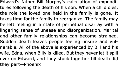 Edward's father Bill Murphy's calculation of expenditures following the death of his son. When a child dies, the role...