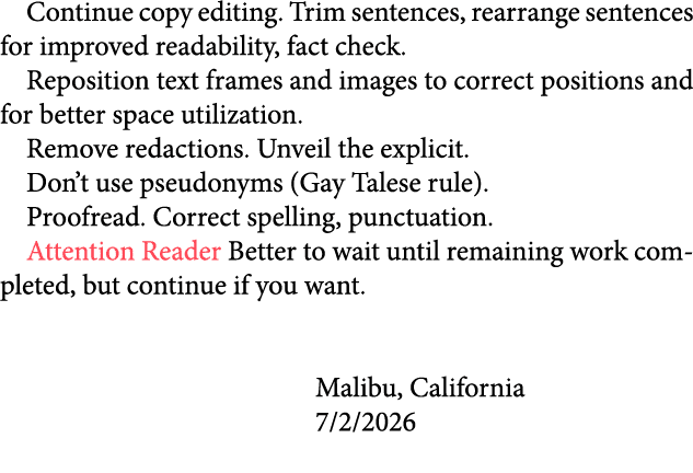 Continue copy editing. Trim sentences, rearrange sentences for improved readability, fact check. Reposition text fram...