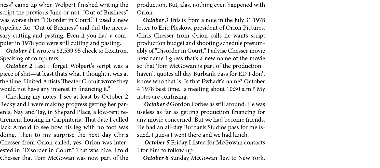 ness” came up when Wolpert finished writing the script the previous June or not. “Out of Business” was worse than “﻿﻿...