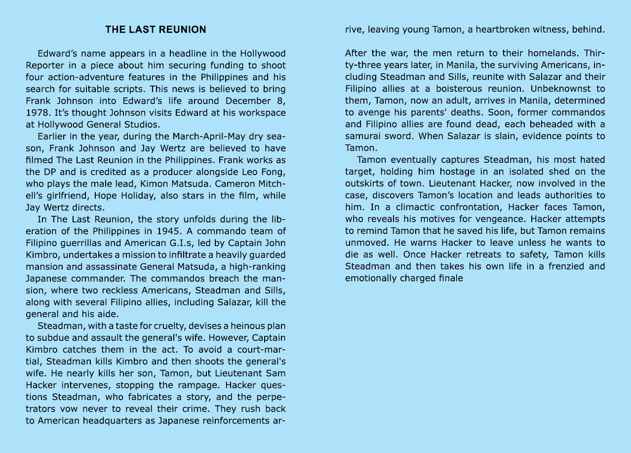 the last reunion Edward’s name appears in a headline in the ﻿Hollywood Reporter in a piece about him securing funding...