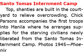 Santo Tomas Internment Camp Top, shanties are built in the courtyard to relieve overcrowding. Chick Parsons accompani...