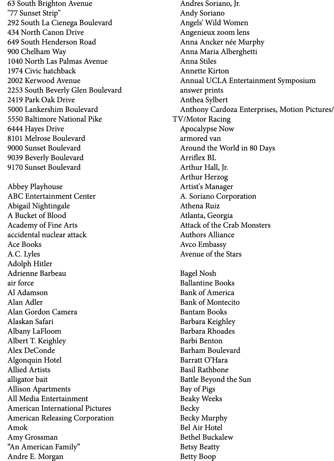 63 South Brighton Avenue \“77 Sunset Strip\" 292 South La Cienega Boulevard 434 North Canon Drive 649 South Henderson...