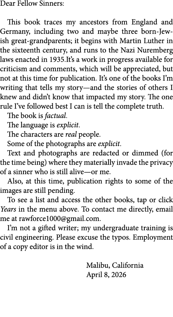 Dear Fellow Sinners: This book traces my ancestors from England and ﻿Germany, including two and maybe three born-Jewi...