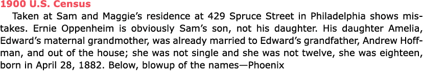 ﻿1900 U.S. Census Taken at Sam and Maggie’s residence at ﻿429 Spruce Street in ﻿Philadelphia shows mistakes. Ernie O...