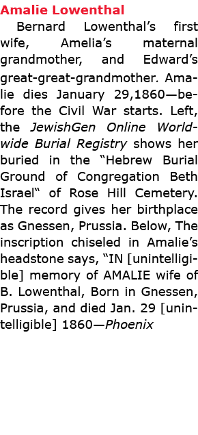 ﻿Amalie Lowenthal ﻿﻿Bernard Lowenthal’s first wife, Amelia’s maternal grandmother, and Edward’s great great grandmot...