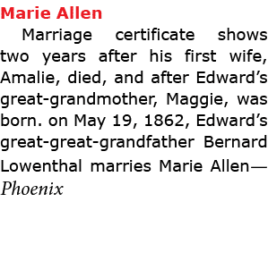 Marie Allen Marriage certificate shows two years after his first wife, ﻿Amalie, died, and after Edward’s great grand...