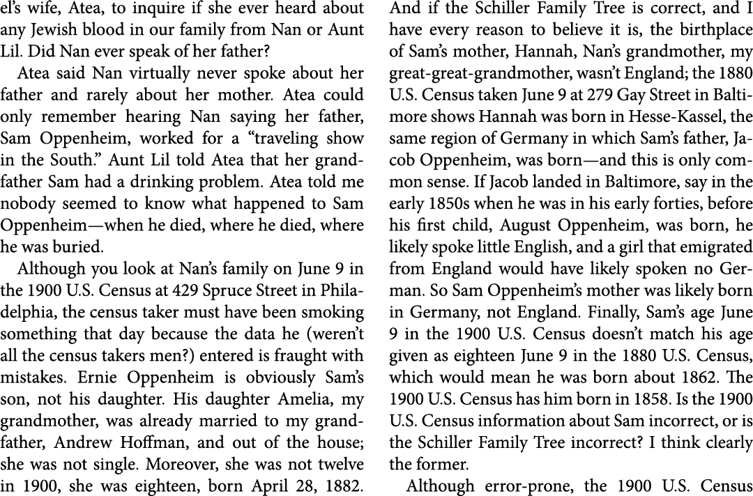 el’s wife, Atea, to inquire if she ever heard about any ﻿Jewish blood in our family from Nan or Aunt Lil. Did Nan eve...