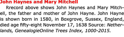 ﻿John Haynes and ﻿Mary Mitchell Rrecord above shows ﻿﻿John Haynes and ﻿Mary Mitchell, the father and mother of John ...