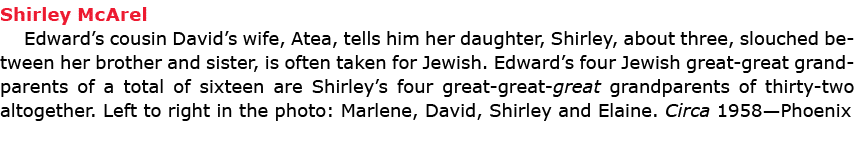 Shirley McArel Edward’s cousin David’s wife, Atea, tells him her daughter, Shirley, about three, slouched between he...