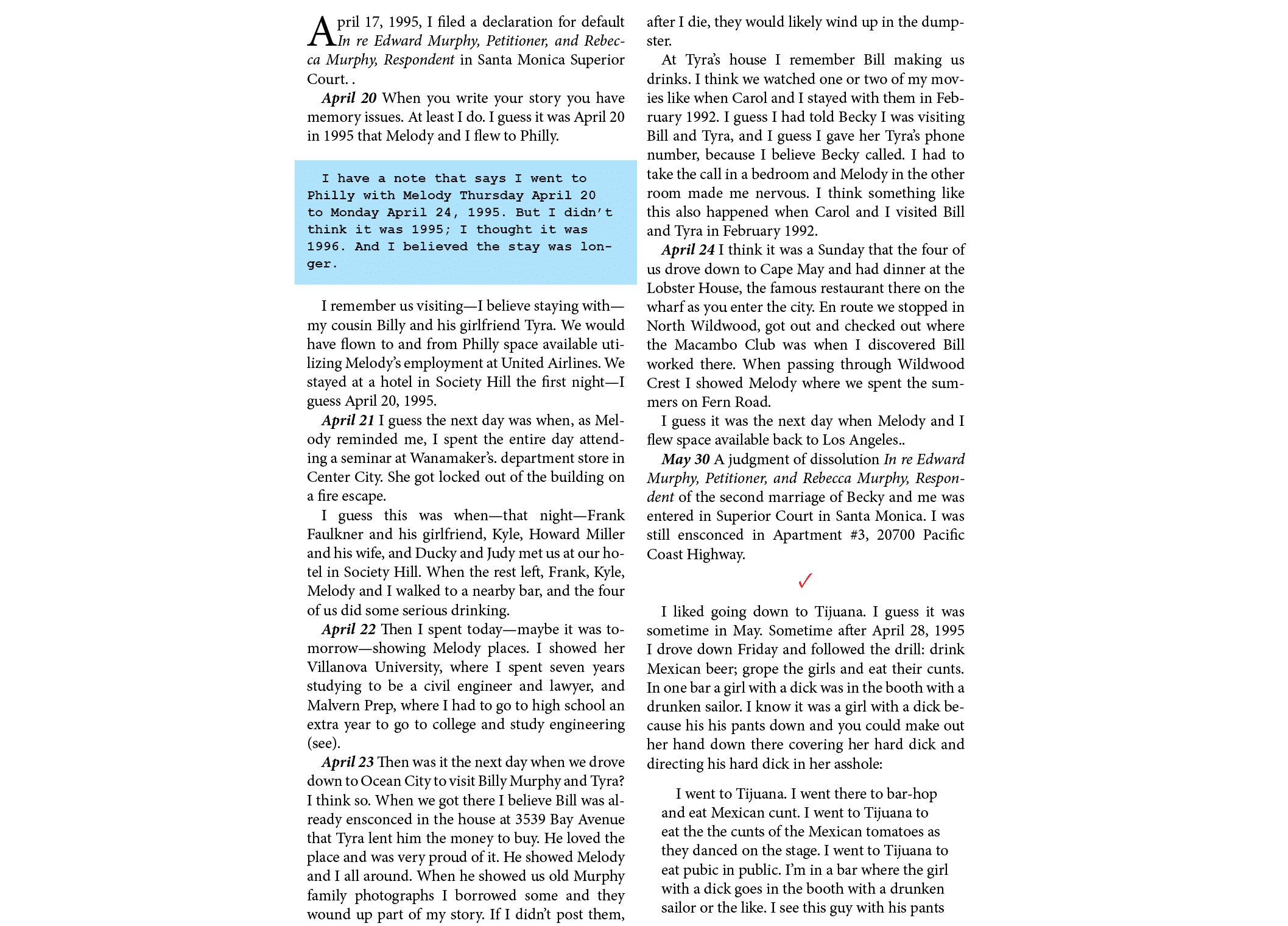 April 17, 1995, I filed a declaration for default In re Edward Murphy, Petitioner, and Rebecca Murphy, Respondent in ...