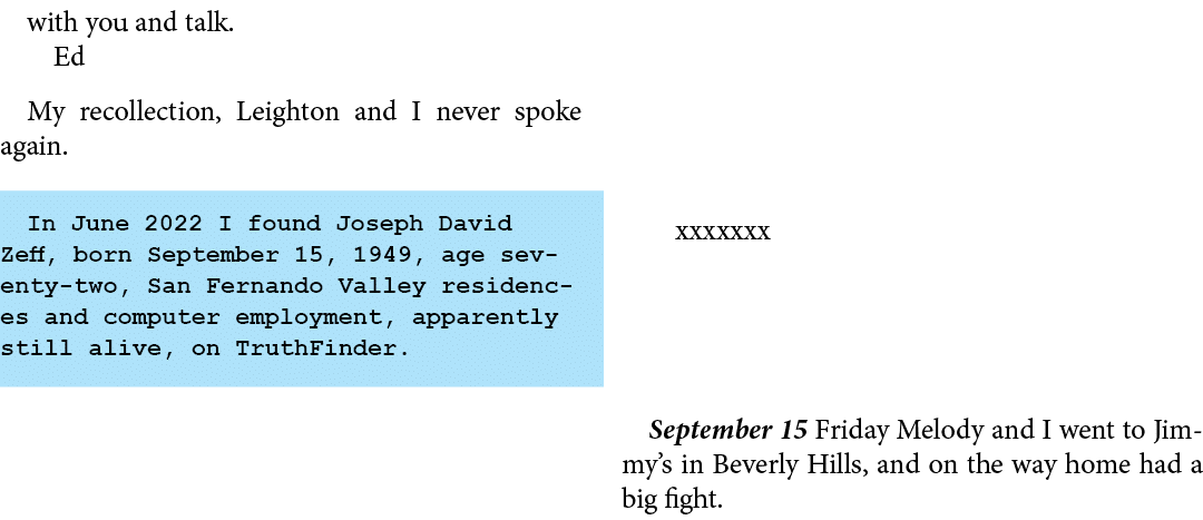 with you and talk. Ed My recollection, Leighton and I never spoke again. In June 2022 I found Joseph David Zeff, born...