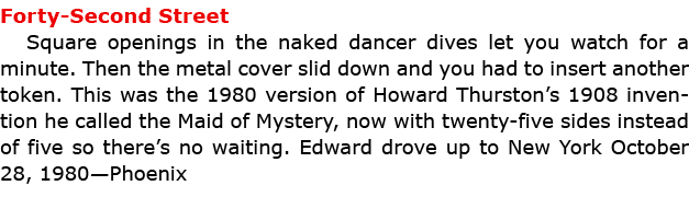 Forty Second Street Square openings in the naked dancer dives let you watch for a minute. Then the metal cover slid d...