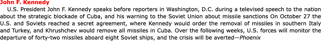 John F. Kennedy U.S. President ﻿John F. Kennedy speaks before reporters in Washington, D.C. during a televised speech...