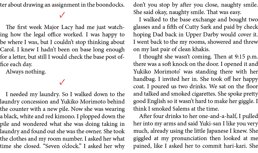ter about drawing an assignment in the ﻿boondocks. ✓ The first week Major Lacy had me just watching how the legal off...