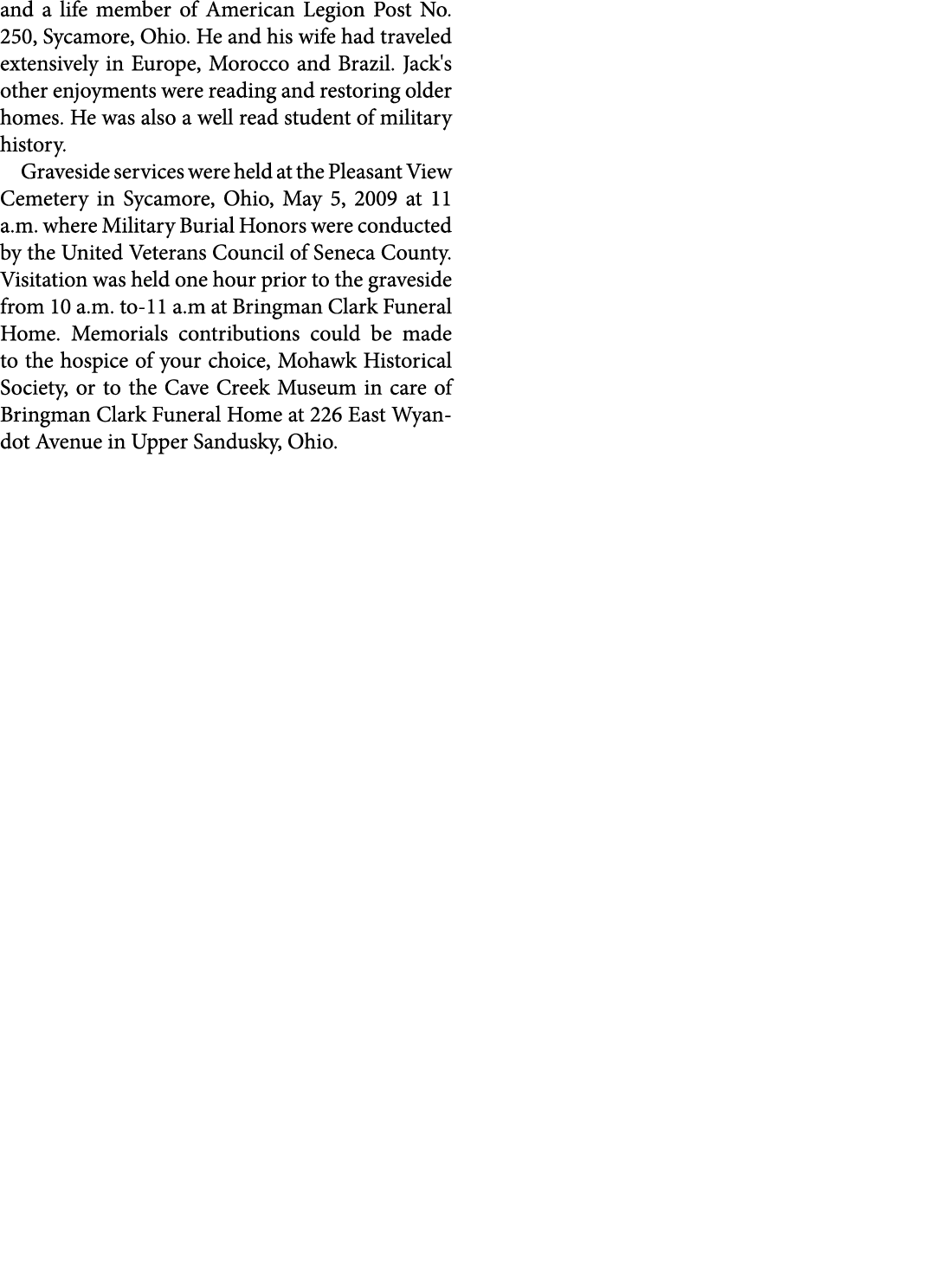 and a life member of American Legion Post No. 250, Sycamore, Ohio. He and his wife had traveled extensively in Europe...