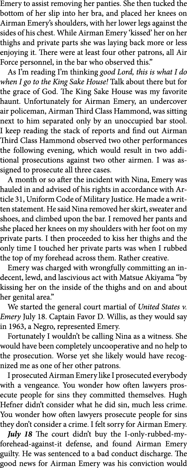 Emery to assist removing her panties. She then tucked the bottom of her slip into her bra, and placed her knees on Ai...