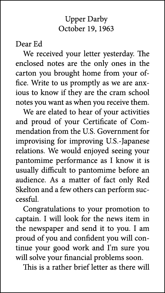 Upper Darby October 19, 1963 Dear Ed We received your letter yesterday. The enclosed notes are the only ones in the c...