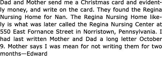 Dad and Mother send me a Christmas card and evidently money, and write on the card. They found the ﻿Regina Nursing Ho...