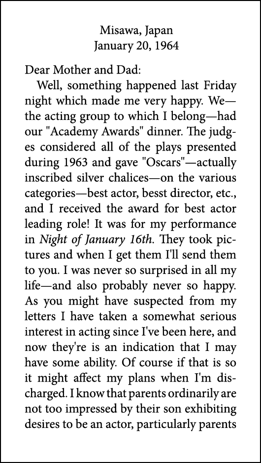 Misawa, Japan January 20, 1964 Dear Mother and Dad: Well, something happened last Friday night which made me very hap...