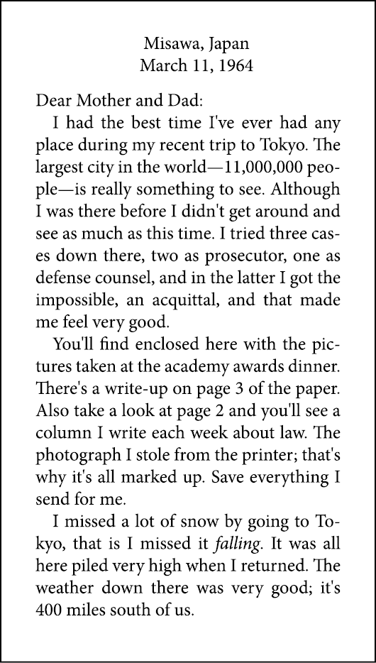 Misawa, Japan March 11, 1964 Dear Mother and Dad: I had the best time I've ever had any place during my recent trip t...