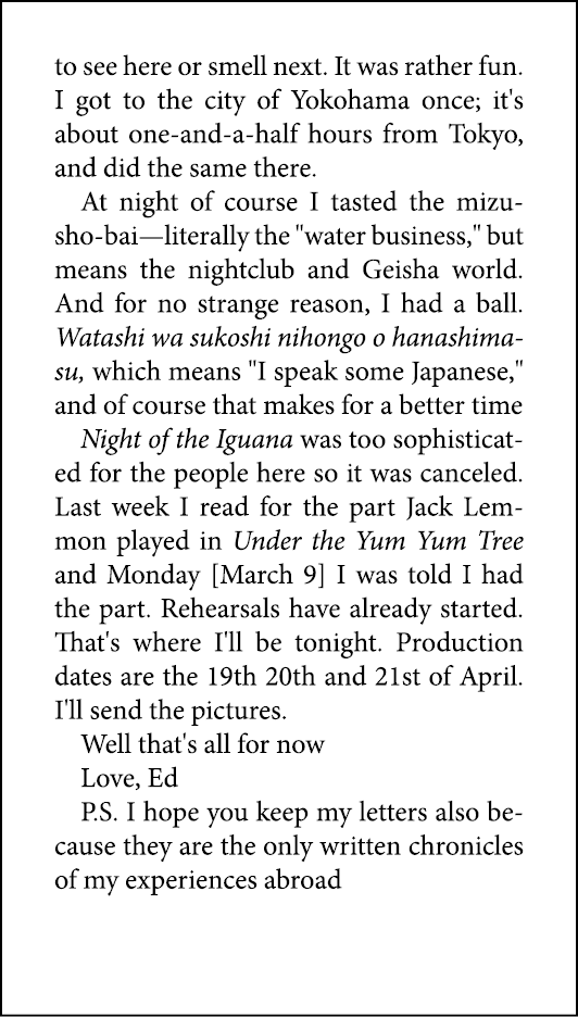 to see here or smell next. It was rather fun. I got to the city of Yokohama once; it's about one and a half hours fro...