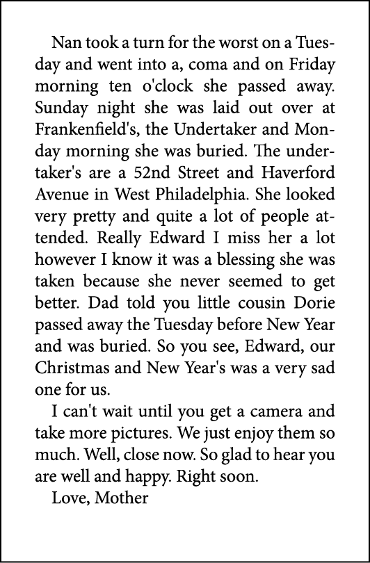 Nan took a turn for the worst on a Tuesday and went into a, coma and on Friday morning ten o'clock she passed away. S...