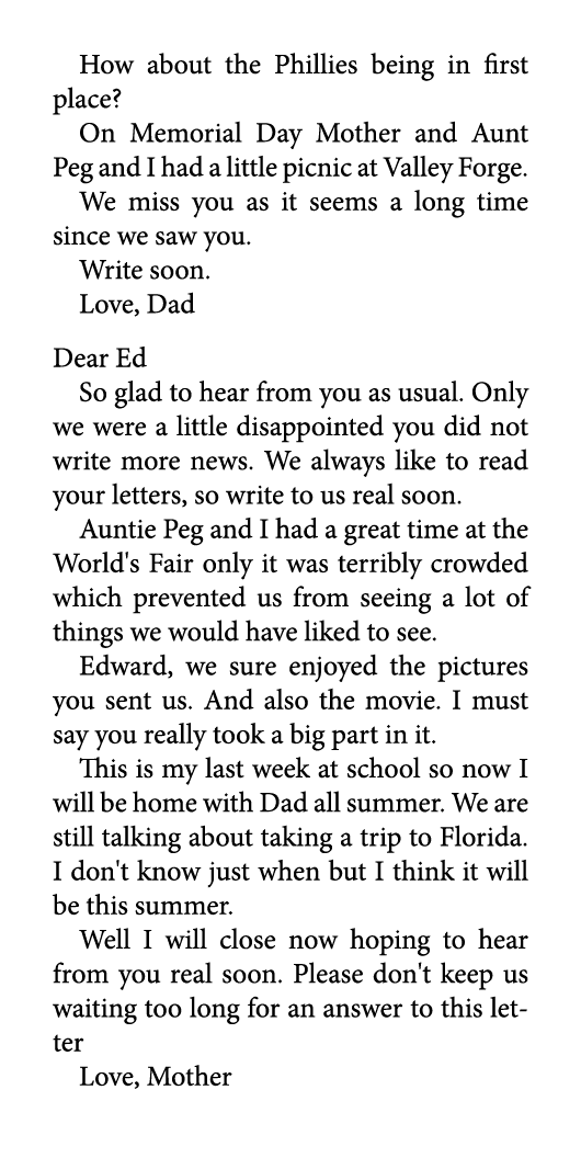 How about the Phillies being in first place? On Memorial Day Mother and Aunt Peg and I had a little picnic at Valley ...