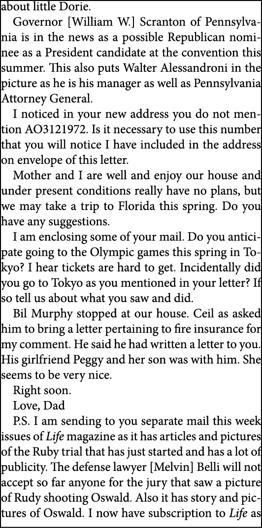 about little Dorie. Governor [William W.] Scranton of Pennsylvania is in the news as a possible Republican nominee as...