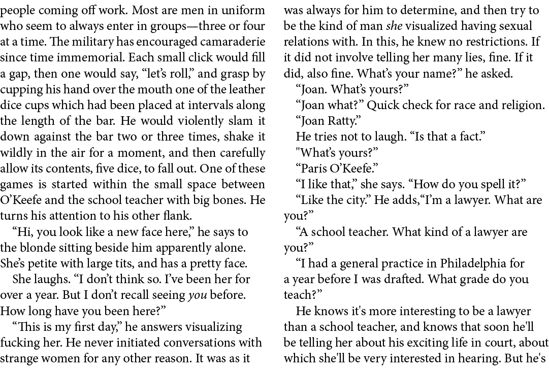 people coming off work. Most are men in uniform who seem to always enter in groups—three or four at a time. The milit...