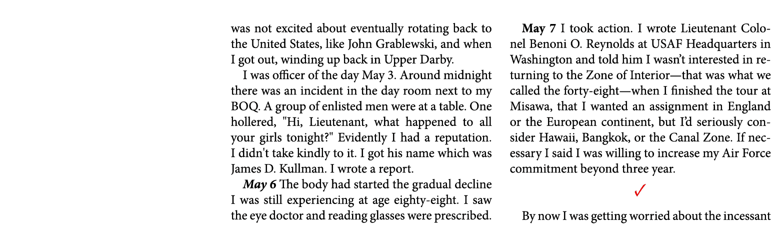 was not excited about eventually rotating back to the United States, like John Grablewski, and when I got out, windin...