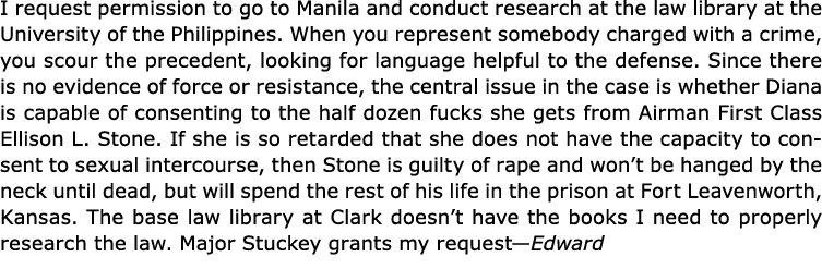 I request permission to go to Manila and conduct research at the law library at the University of the Philippines. Wh...
