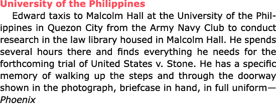 University of the ﻿﻿Philippines Edward taxis to Malcolm Hall at the University of the Philippines in Quezon City fro...