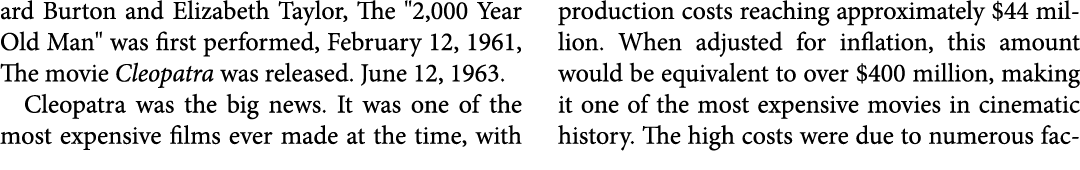 ard Burton and Elizabeth Taylor, The \“2,000 Year Old Man\" was first performed, February 12, 1961, The movie Cleopat...