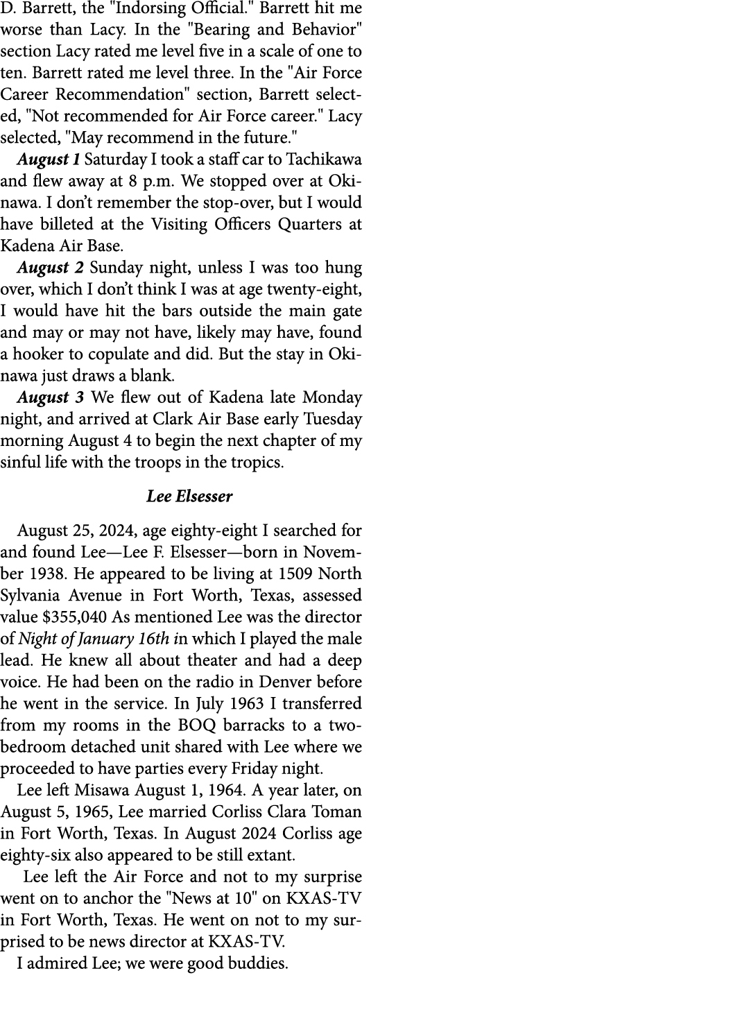 D. Barrett, the \“Indorsing Official.\" Barrett hit me worse than Lacy. In the \"Bearing and Behavior\" section Lacy ...