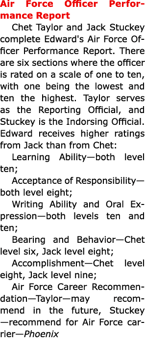 Air Force Officer Performance Report Chet Taylor and Jack Stuckey complete Edward's ﻿Air Force Officer Performance R...