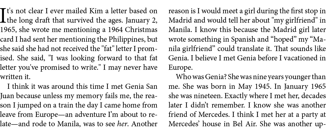 It's not clear I ever mailed Kim a letter based on the long draft that survived the ages. January 2, 1965, she wrote ...