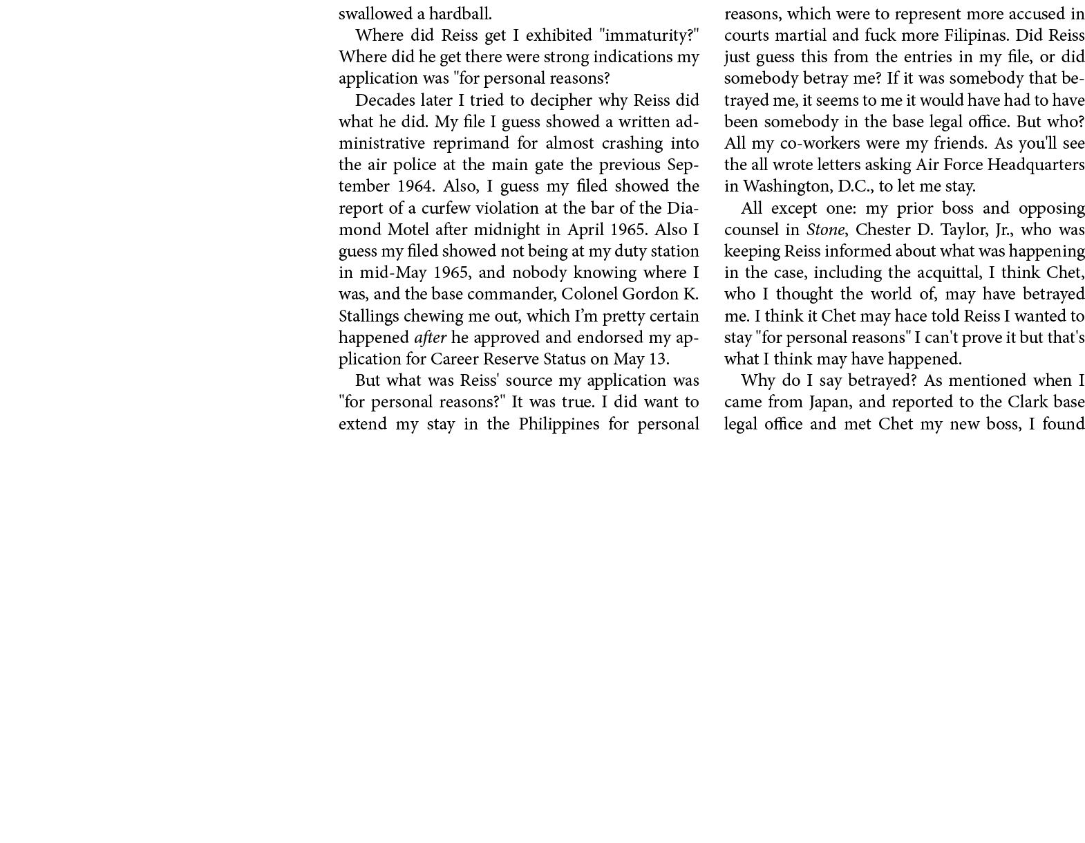 swallowed a hardball. Where did Reiss get I exhibited \“immaturity?\" Where did he get there were strong indications ...